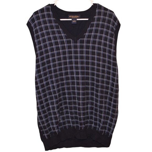 Vintage Brooks Brothers Pima 100% Cotton Blue Window Pane Plaid Sweater Vest XL - Picture 1 of 7